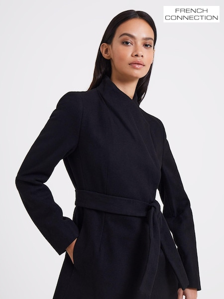 שחור - French Connection Platform Felt Crossover Coat (Q67393) | ‏754‏₪