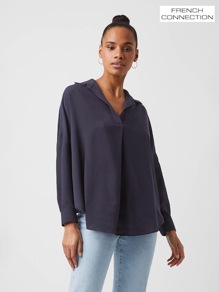 Albastru - French Connection Rhodes Crepe Popover Blouse (Q67420) | 290 LEI