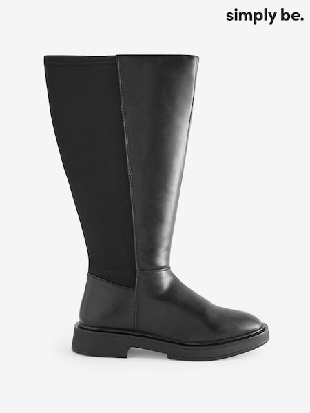 Simply Be Black Regular/Wide Fit Classic Stretch Back Knee High Boots (Q67582) | €30