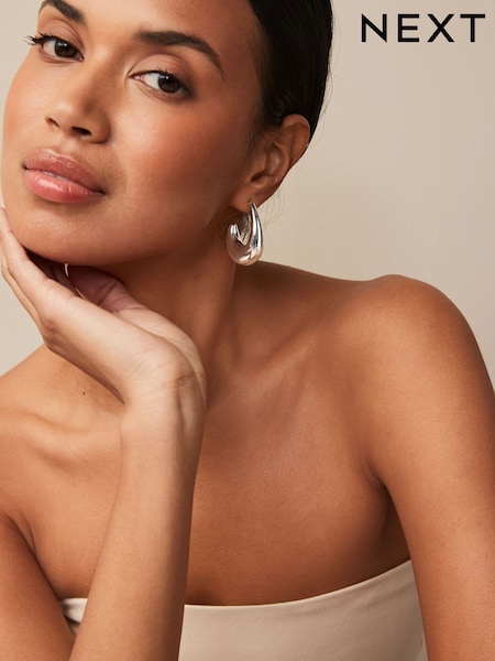 Silver Tone Chunky Oval Hoops Earrings (Q67722) | €13