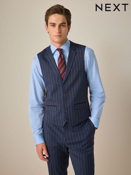 أزرق - Tailored Fit Trimmed Stripe Suit Waistcoat (Q67787) | ‏258 ر.س.‏