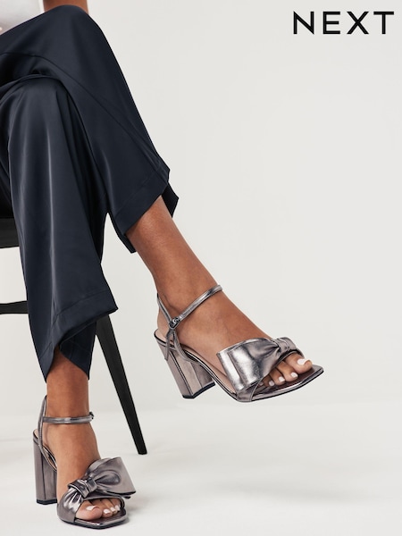 Pewter Forever Comfort Bow Block Heel Sandals (Q67789) | €19