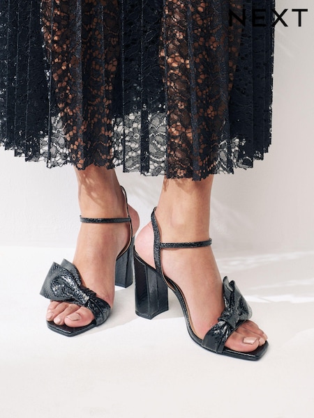 Black Forever Comfort Bow Block Heel Sandals (Q67818) | €15.50