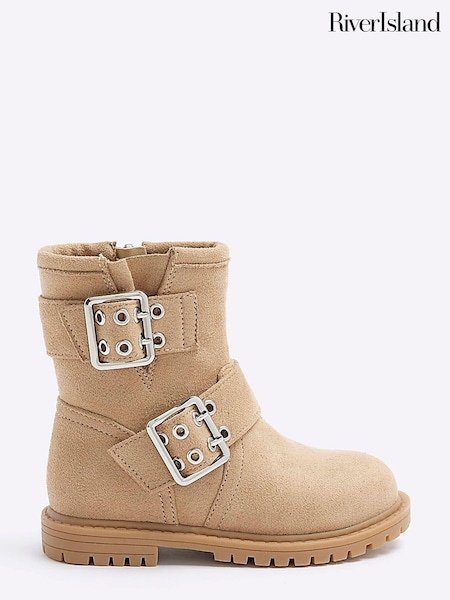 River Island Brown Girls Shearling Biker Boots (Q67987) | €11.50
