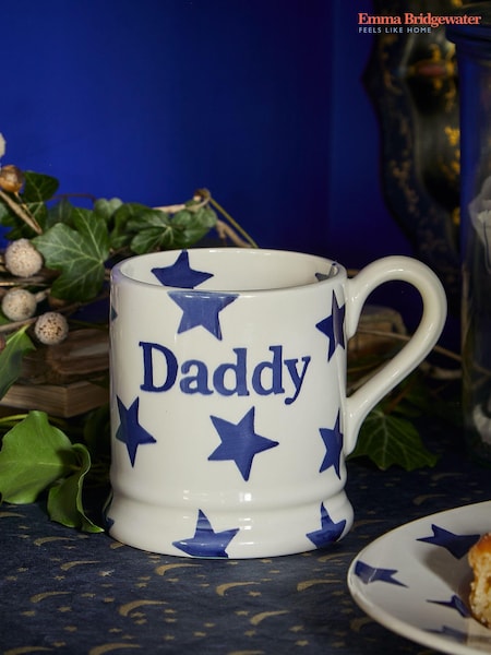 Emma Bridgewater Cream Blue Star Daddy 1/2 Pint Mug (Q67999) | AED146