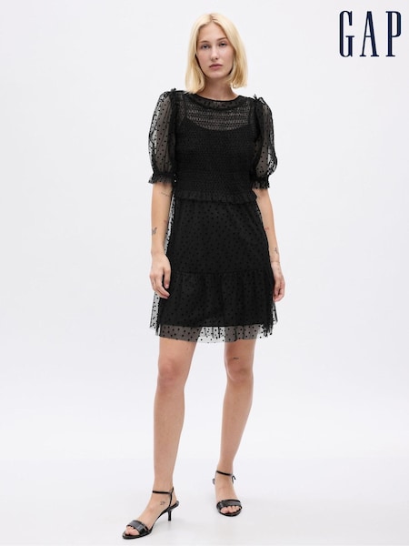 Gap Black Puff Sleeve Mesh Mini Dress (Q68074) | €15