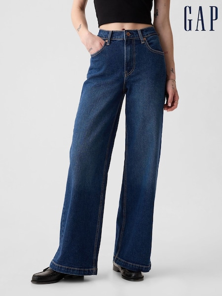 Gap Dark Wash Blue High Waisted Stride Wide-Leg Jeans (Q68104) | €66