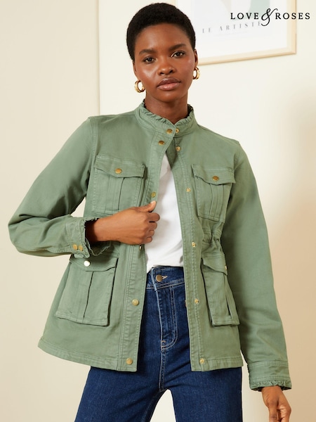 Love & Roses Khaki Green Utility Front Pocket Button Through Jacket (Q68233) | €46