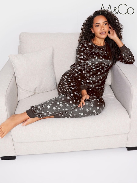 Negru - M&Co Foil Minky Fleece Set de pijamale (Q68237) | 129 LEI