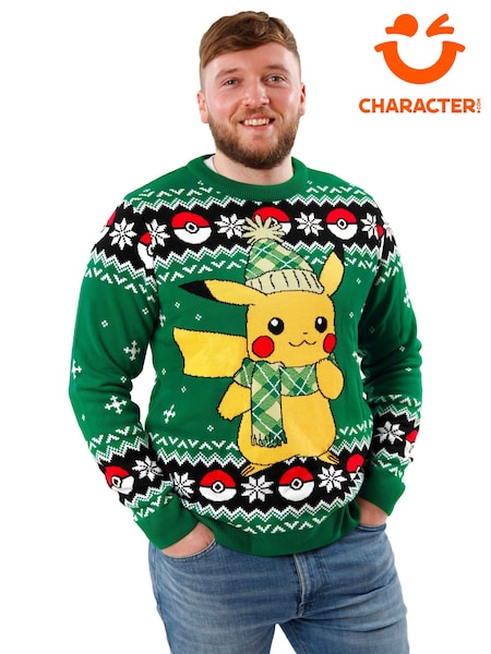 Character Green Mens Pokemon Christmas Jumper (Q68260) | €21