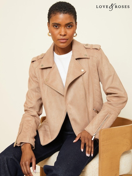 Love & Roses Suedette Quilted Biker Jacket (Q68284) | 97 LEI