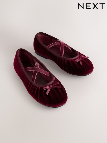 Burgundy Red Velvet - Ruched Ballet Shoes