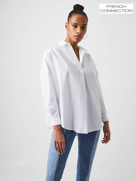 French Connection White Rhodes Long Sleeve Popover 100% Cotton Shirt (Q68463) | 2,343 UAH