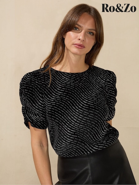 Ro&Zo Sparkle Velvet Black Top (Q68545) | €43.50