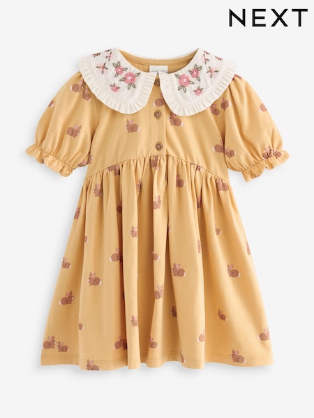 Ockergelb - 100% Cotton Short Sleeve Collar Dress (3mths-7yrs) (Q68691) | 11 € - 12 €