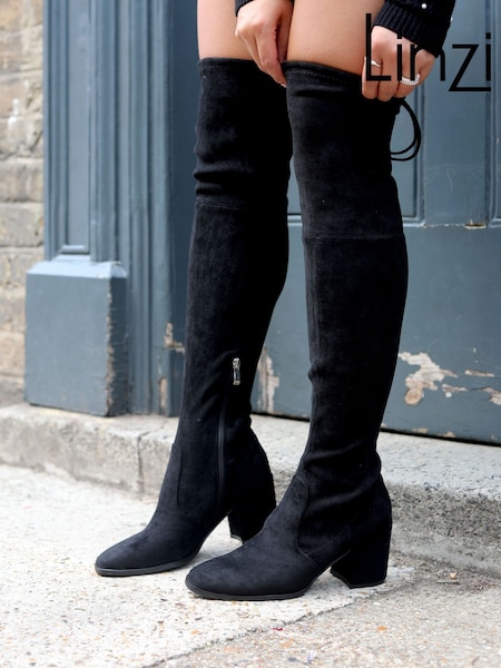 Linzi Black Axel Block Heeled Over The Knee Boots (Q68723) | €84