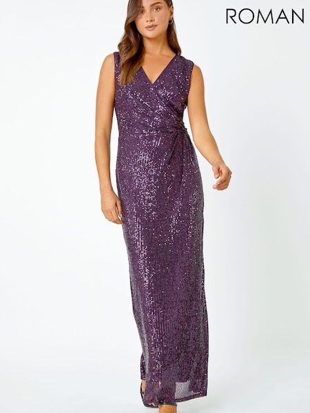 Roman Purple Sequin Twist Detail Maxi Dress (Q68762) | €61