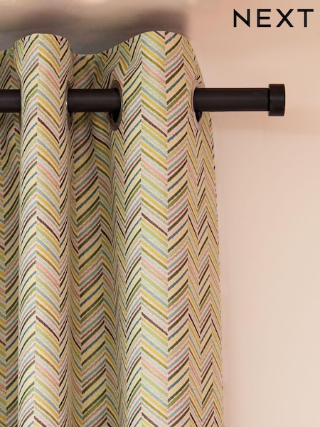 Multicolour Green Chevron Jacquard Eyelet Lined Curtains (Q68802) | €52 - €108