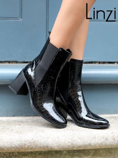 Negru crocodil - Chelsea Ghete și cizme cu toc Linzi Asher Classic (Q68811) | 313 LEI