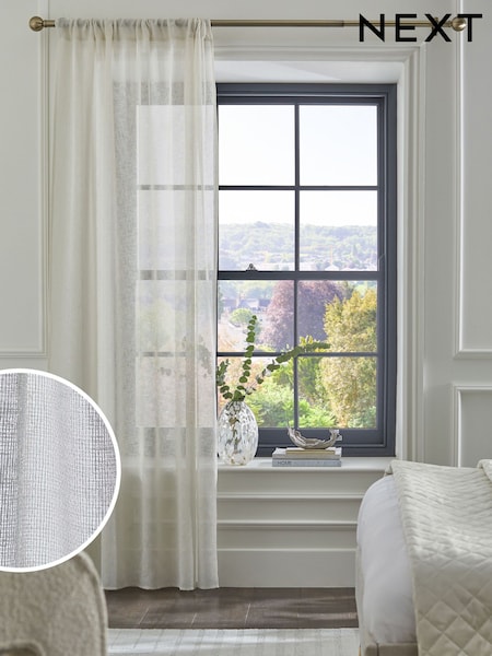 Natural/Gold Shimmer Slot Top Voile Unlined Sheer Panel Curtain (Q68819) | €16 - €23