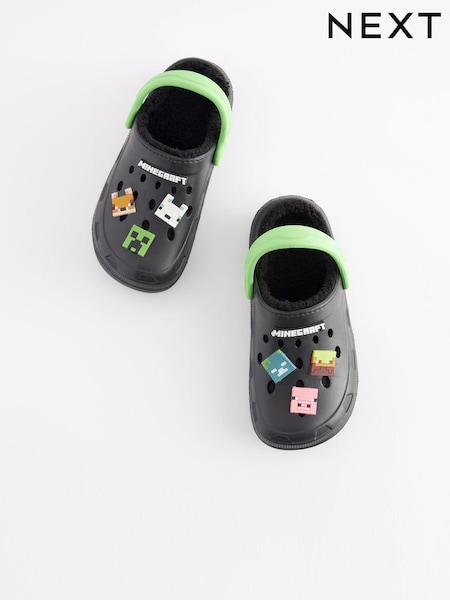 Black Minecraft Faux Fur Lined Clog Slippers (Q69007) | €8.50 - €10