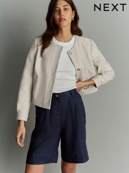 Navy 100% Linen City Knee Length Shorts (Q69047) | €11