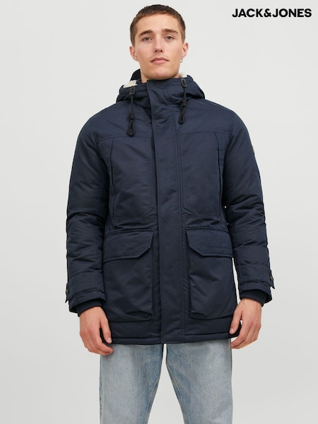 JACK & JONES Blue Borg Lined Parka Coat (Q69051) | €60