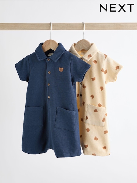 Navy Blue/Cream Bear Collar Jersey Rompers 2 Pack (Q69161) | €10 - €12