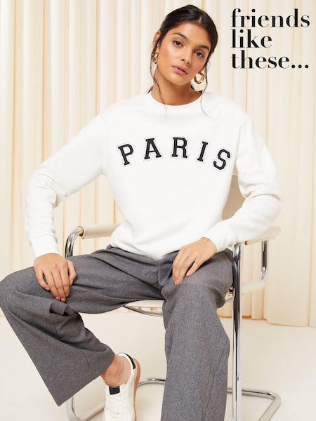 Alb - Friends Like These Mânecă lungă Guler rotund Sweatshirt (Q69168) | 103 LEI