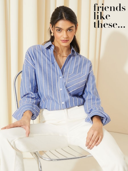 Friends Like These Blue Stripe Cotton Poplin Long Sleeve Button Through Shirt (Q69169) | 2,043 UAH