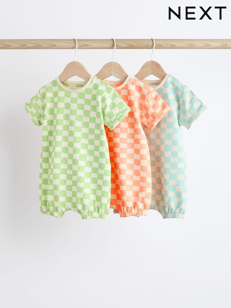 Multi Checkerboard Baby Jersey 100% Cotton Rompers 3 Pack (Q69228) | €8.50 - €11.50