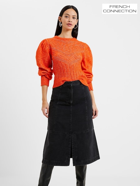 French Connection Black Denver Denim 100% Cotton Midi Skirt (Q69251) | € 37