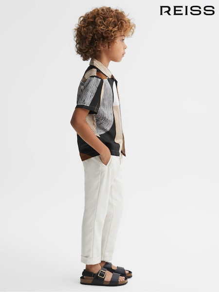 Reiss Tobacco/Navy Levy 3-9 yrs Printed Cuban Collar Shirt (Q69261) | €58