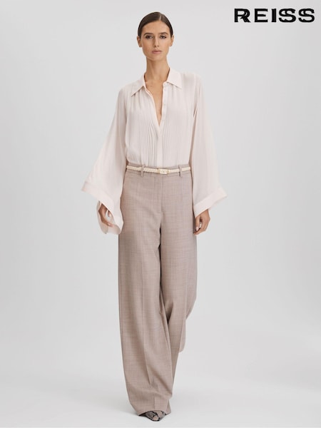 Vaalea beige - Reiss Magda Laskostettu/vekki- Flared Sleeve Pusero (Q69271) | €249