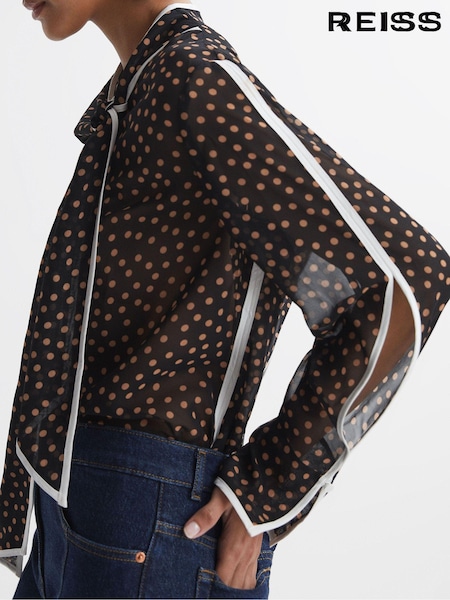 Reiss Black/Rust Nerin Polka Dot Tie Neck Blouse (Q69272) | €85