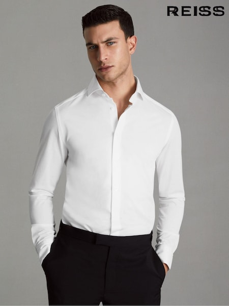 Reiss White Nate Cutaway Collar Jersey Slim Fit Shirt (Q69280) | AED706