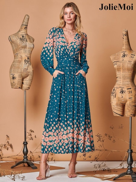 Jolie Moi Blue Symmetrical Print Mesh Maxi Dress (Q69284) | €60
