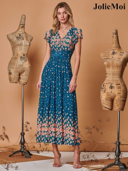 Jolie Moi Blue Carlii Symmetrical Print Mesh Maxi Dress (Q69311) | €60