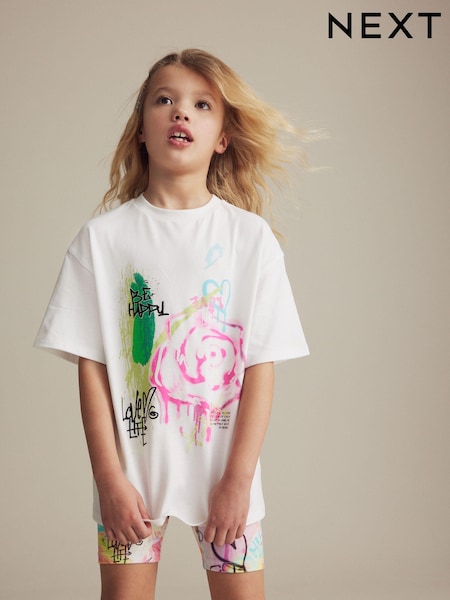 Beli grafiti - Oversized 100% Cotton T-Shirt and Cycle Shorts Set (3-16yrs) (Q69315) | € 13 - € 19