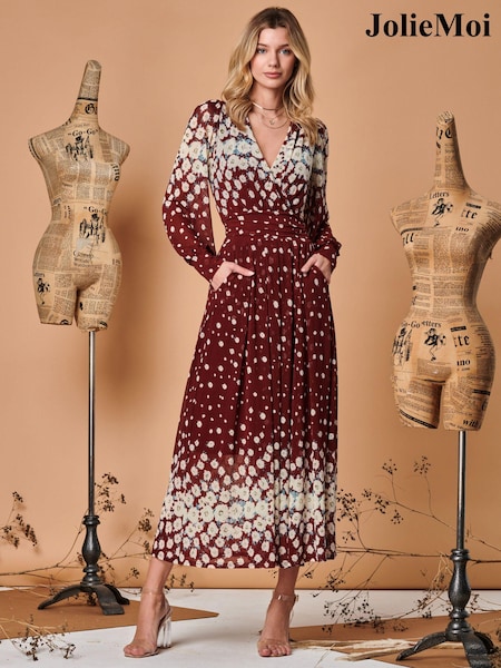 Jolie Moi Red Symmetrical Print Mesh Maxi Dress (Q69321) | €64