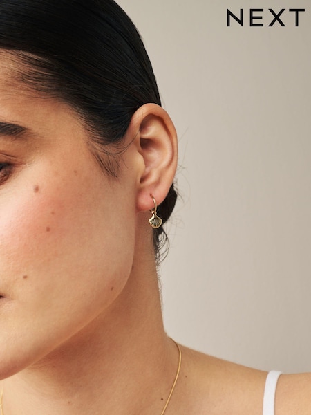 Pozlacené sterlingové stříbro - Shell Drop Hoop Earrings (Q69326) | 384 Kč