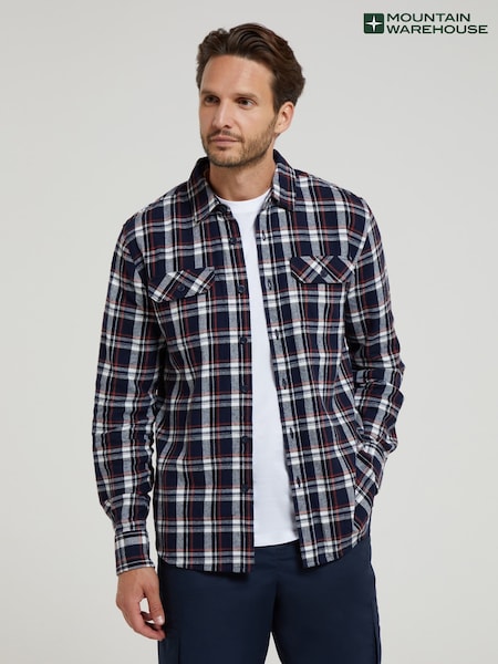 Mountain Warehouse Blue 100% Cotton Trace Mens Flannel Long Sleeve Shirt (Q69449) | ₪121