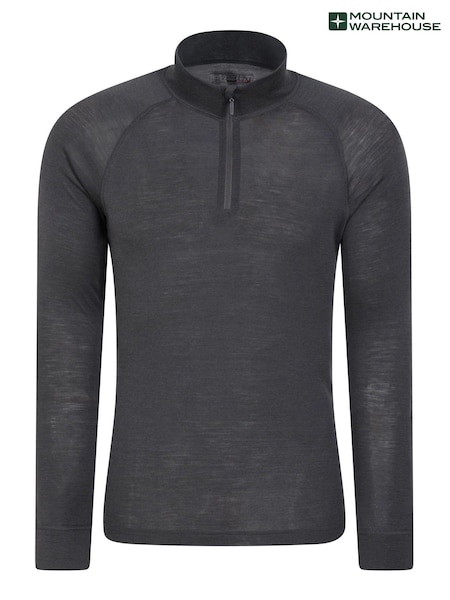 Mountain Warehouse Grey Mens Merino II Long Sleeve Quarter Zip Thermal Top (Q69481) | 238 QAR