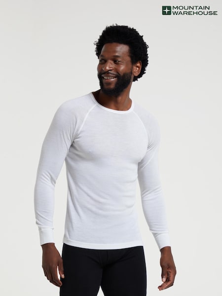 أبيض - Mountain Warehouse Merino Mens Round Neck Thermal Top (Q69483) | ‏306 ر.س.‏