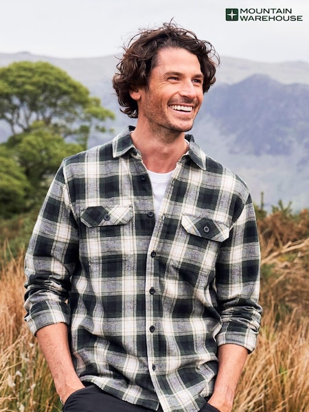 Mountain Warehouse Green 100% Cotton Trace Mens Flannel Long Sleeve Shirt (Q69492) | €32