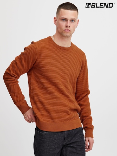 Blend Brown Textured Crew Neck Knitted Pullover Sweater (Q69526) | €9