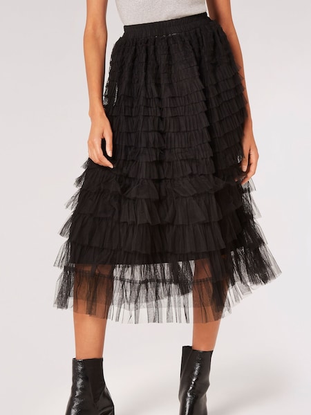 Apricot Black Tulle Layered Midi Skirt (Q69580) | €51