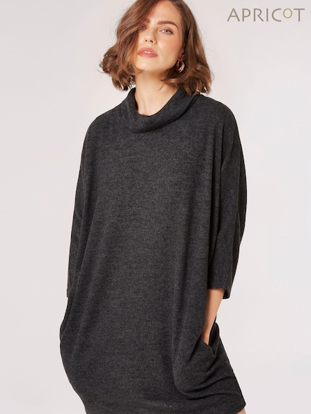 Apricot Black Cocoon Soft Touch Rib Dress (Q69623) | €37