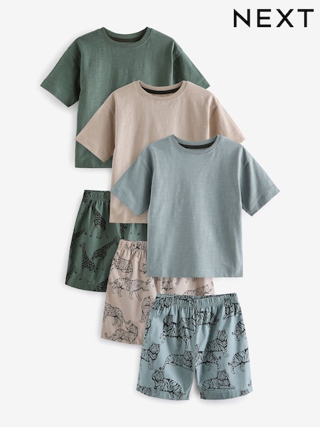 Cement/kaki/modre živali - 100% Cotton Short Woven Bottoms Pyjamas 3 Pack (9mths-12yrs) (Q69641) | € 23 - € 32