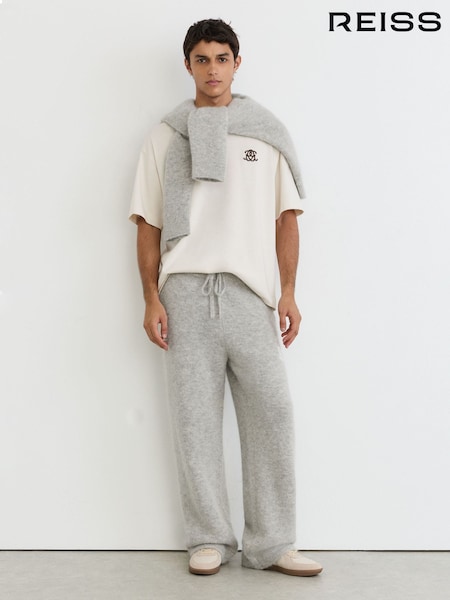 Soft Grey - Regular Reiss Newby Monogram Brushed Wool-blend Relaxed Joggers
